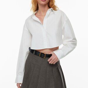 ARITZIA Sunday Best Poppy Poplin Shirt "Layla White/ Dusk Blue" 2XS (XXS)